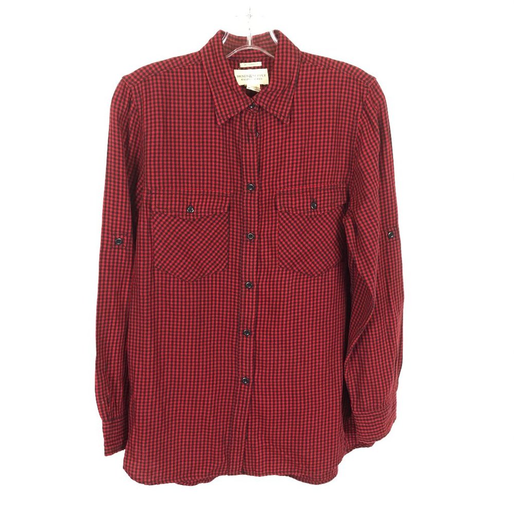 Womens Size Medium Ralph Lauren Denim & Supply Red Check Pattern Flannel Shirt
